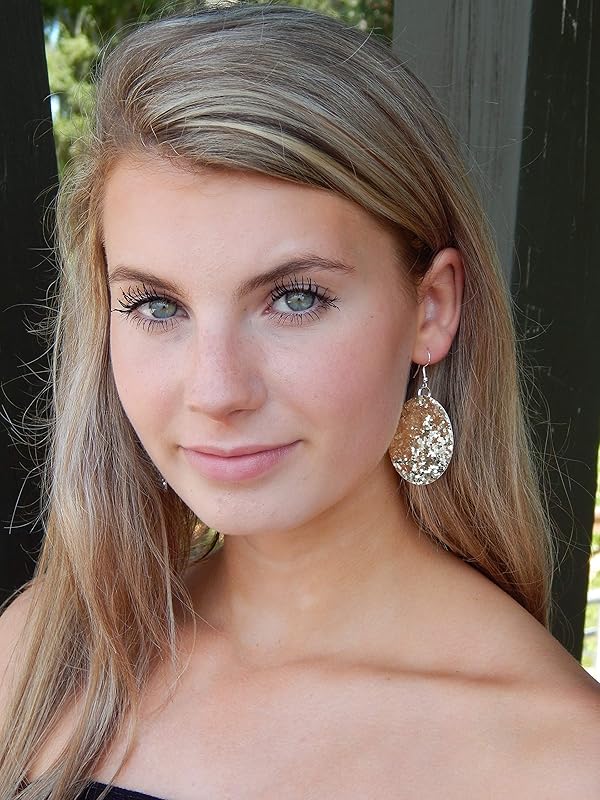 Summerfield Collection Silver-tone Glitter Faux Leather Oval Dangle Earrings (Gold)