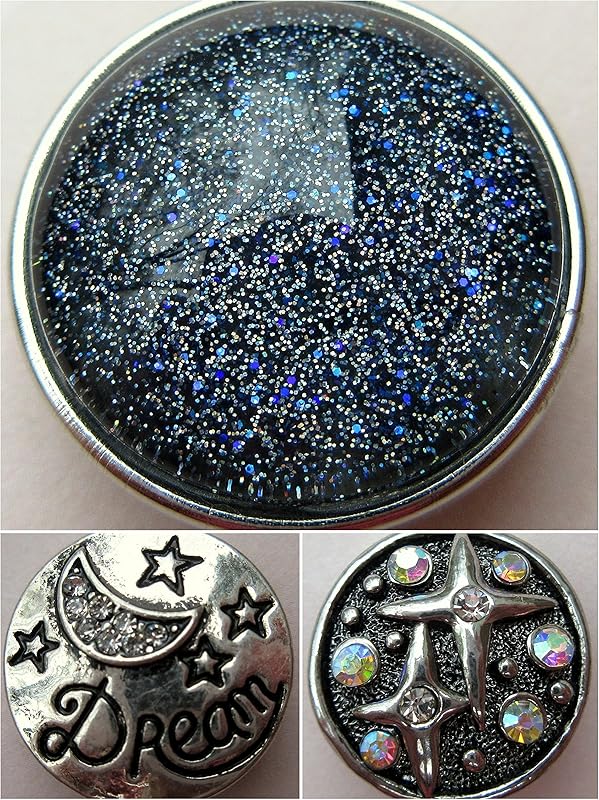 Summerfield Collection Interchangeable Snap Bracelet 3 Charm Set Blue Galaxy Glitter Glass Black Layered Leather
