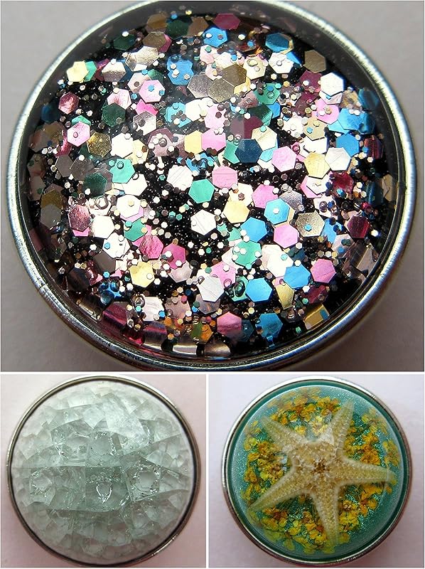 Summerfield Collection Interchangeable Snap Bracelet 3 Charm Set Blue Green Pink Glitter Glass Layered Leather