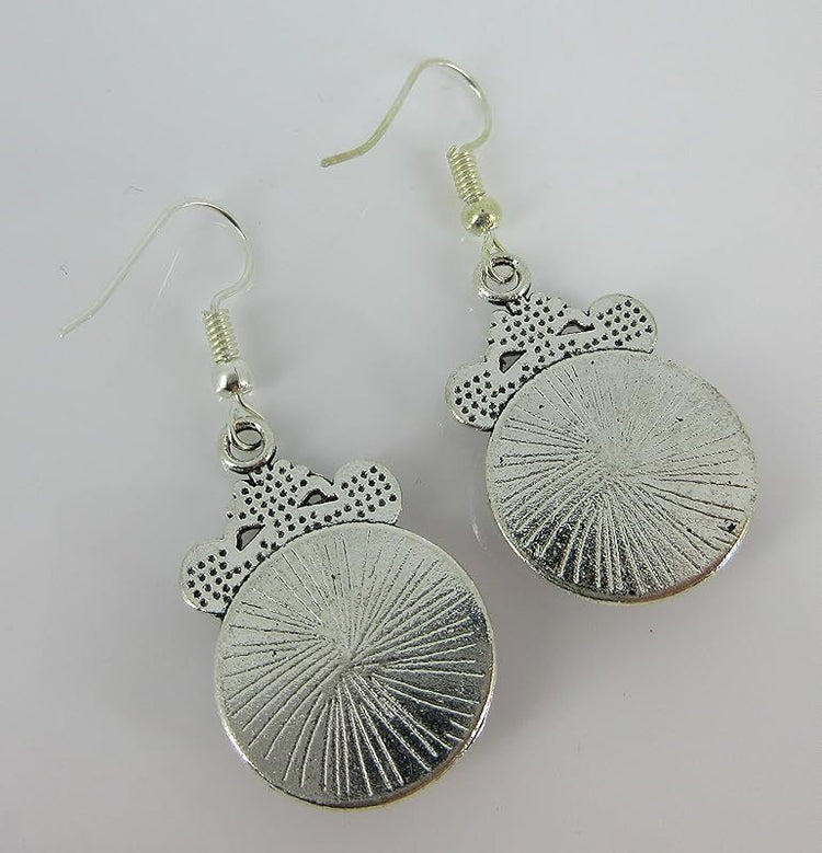 Summerfield Collection Antiqued Silver-tone Pink Shimmer Glitter Glass Dangle Earrings Hand-painted
