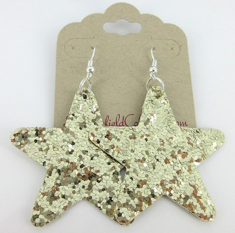 Summerfield Collection Glitter Faux Leather Large Star Dangle Earrings (Gold)