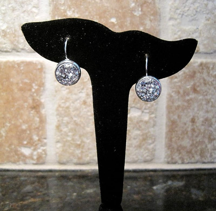 Summerfield Collection Silver-tone Metallic Faux Druzy Stone Lever-back Drop Earrings 12mm (Silver)