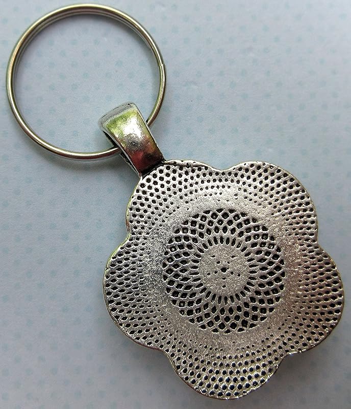 Summerfield Collection Antiqued Silver-tone Purple Pastel Mix Glitter Glass Flower Keychain Hand-painted