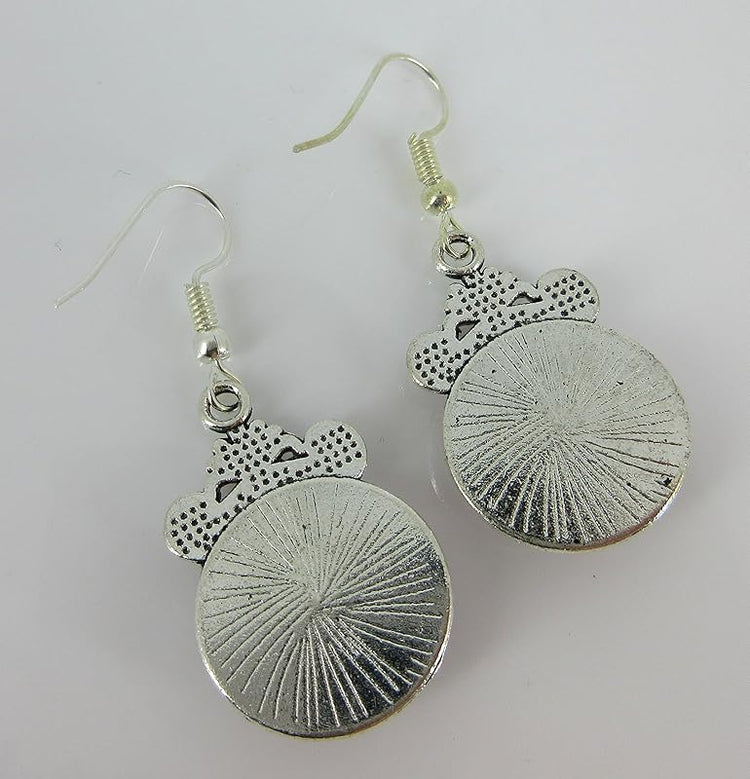Summerfield Collection Antiqued Silver-tone Metallic Purple Shimmer Glass Dangle Earrings Hand-painted