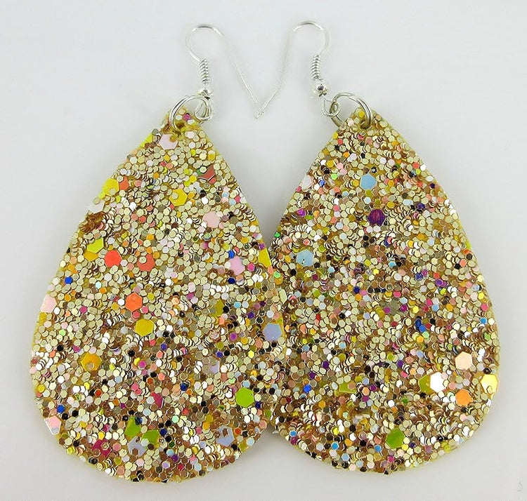Summerfield Collection Silver-tone Glitter Faux Leather Large Teardrop Dangle Earrings (Gold and Rainbow)