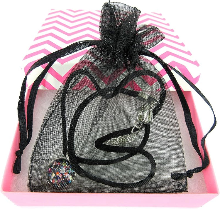 Summerfield Collection Silver-tone Glitter Glass Pendant Choker Necklace Faux Black Suede Cord