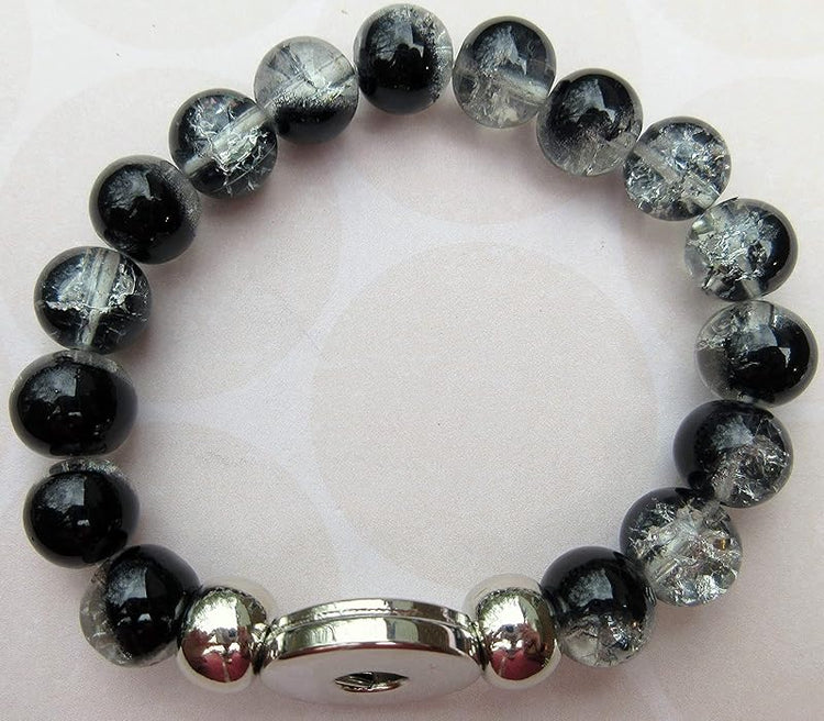 Summerfield CollectionInterchangeable Snap Bracelet 3 Charm Set Blue Galaxy Glitter Glass Black Clear Crackle Stretch