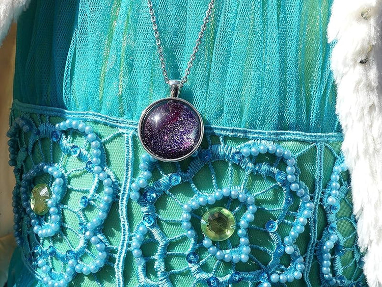 Summerfield Collection Silver-tone Hand-painted Glitter Glass Galaxy Pendant Necklace 20" Chain Stainless Steel