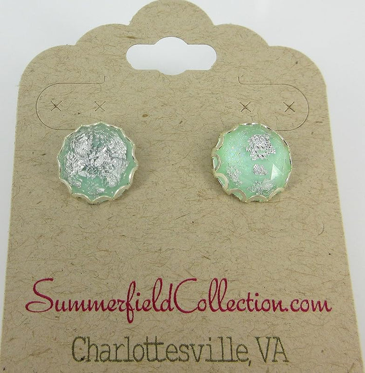 Summerfield Collection Silver Foil Faceted Resin Stud Earrings 12mm (Mint Green)