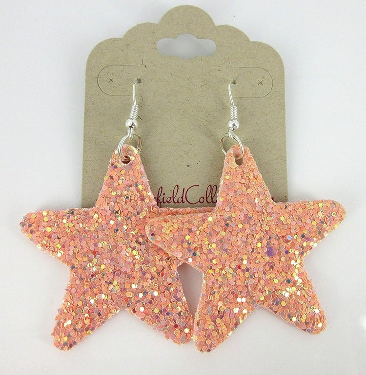Summerfield Collection Glitter Faux Leather Large Star Dangle Earrings (Pink)